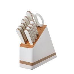 12-piece Forged Kitchen Knife Set in White with Wood Storage Block;