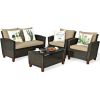 Patio Garden Outdoor Rattan Furniture Set With Cushions  4 Pce Set