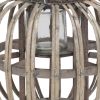 Lattice Design Round Lantern with Glass Hurricane Candle Holder; Small; Brown; DunaWest