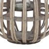 Lattice Design Round Lantern with Glass Hurricane Candle Holder; Small; Brown; DunaWest