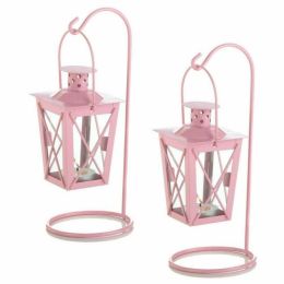 Home Decor Indoor/Outdoor Simple Yet Elegant Square Lantern Set Of 2 (Color: Pink)