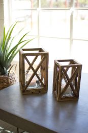 Home Decor Indoor/Outdoor Simple Yet Elegant Square Lantern Set Of 2 (Color: Wooden)