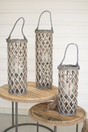 Home Decor Indoor/Outdoor Simple Yet Elegant Square Lantern Set Of 2 (Color: Grey)