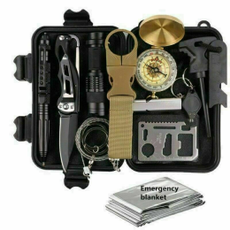 Camping Hiking Outdoor Emergency Survival Kit (Color: Black)